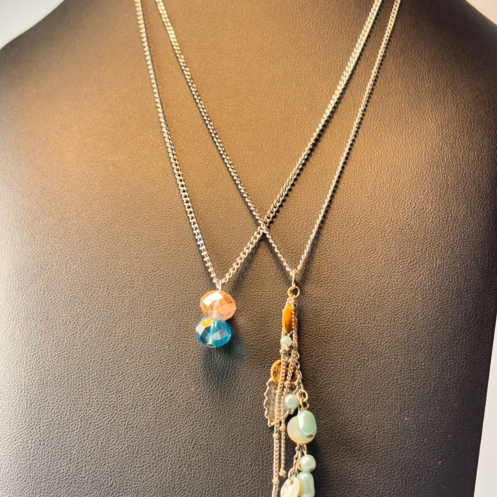 Necklace Set Silver Blue Orange Crystal Boho Whimsygoth Cottagecore Fairycore - Picture 4 of 9